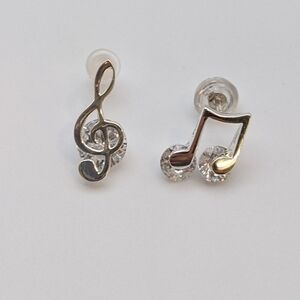 925 sterling silver zirconia asymmetrical musical note stud earrings